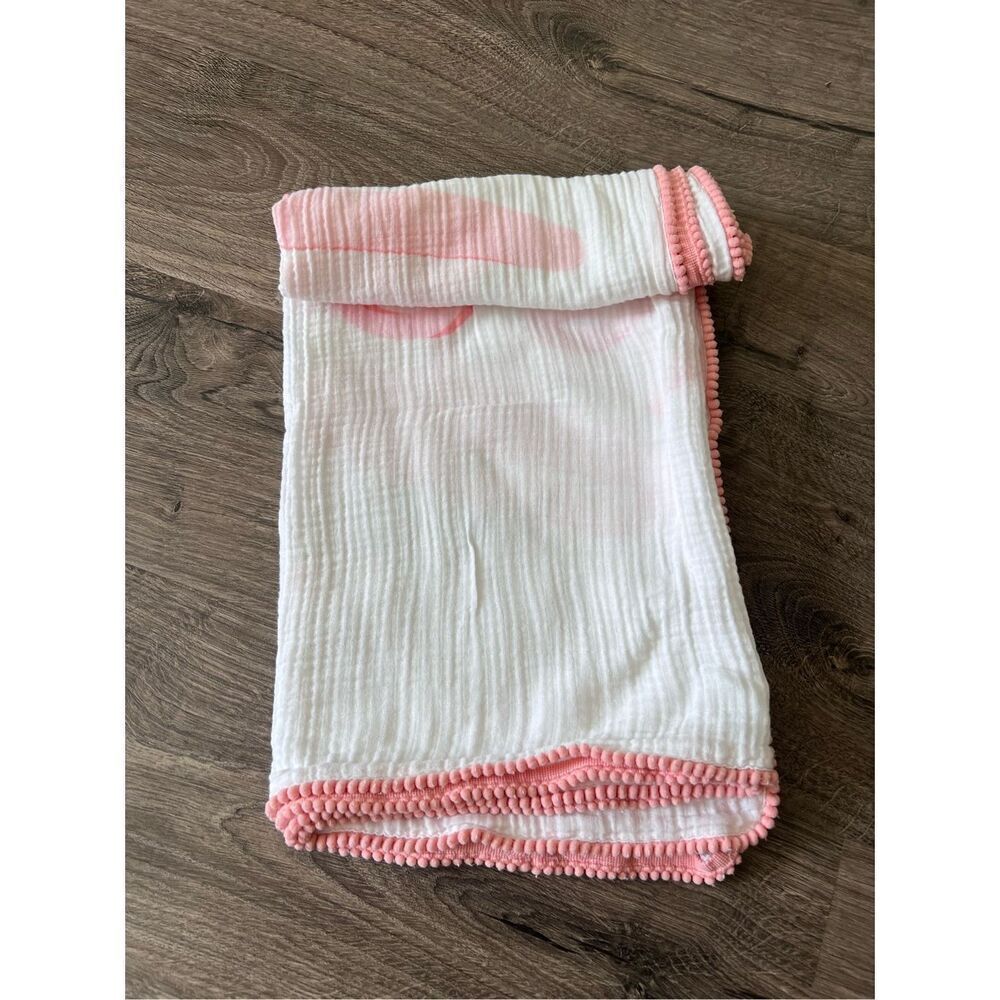 Cloud Island Muslin Baby Blanket -You are Loved- Pink Pom Poms - Picture 4 of 4